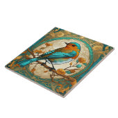 Robin Red Breast Bird Art Nouveau Art Deco Mint Tegeltje (Zijkant)