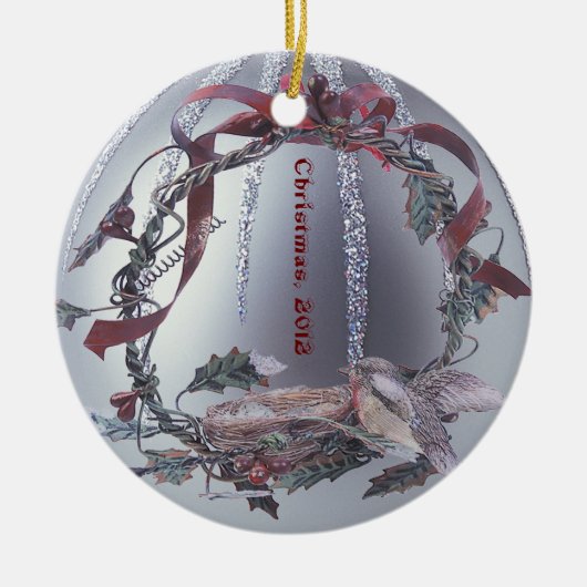 Robin Red Breast Embellish Silver Ornament (Voorkant)