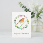 Robin Red Breast, kerstvogel Feestdagenkaart (Staand voorkant)