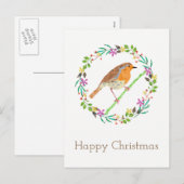 Robin Red Breast, kerstvogel Feestdagenkaart (Voorkant / Achterkant)