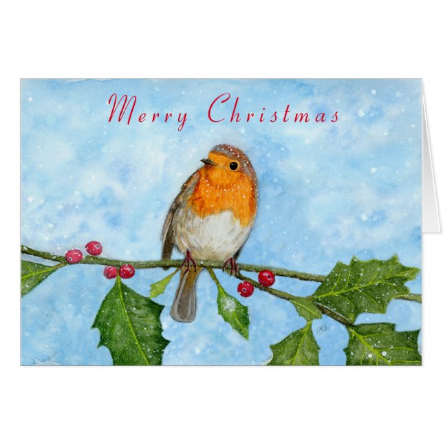 Robin Red Breast na kerstKaart (Voorkant Horizontaal)