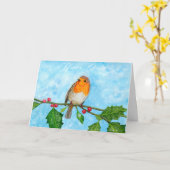 Robin Red Breast na kerstKaart Kaart (Gele Bloem)