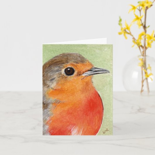 Robin Red Breast Painting Note Kaart (Gele Bloem)