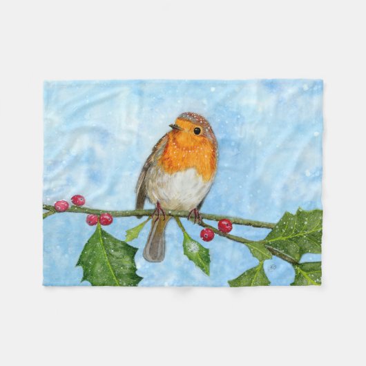 Robin Red Breast Waterverf Fleece Blanket (Voorkant (Horizontaal))