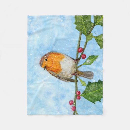 Robin Red Breast Waterverf Fleece Blanket (Voorkant)