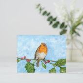 Robin Red Breast Waterverf schilderend Briefkaart (Staand voorkant)