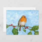 Robin Red Breast Waterverf schilderend Briefkaart (Voorkant / Achterkant)