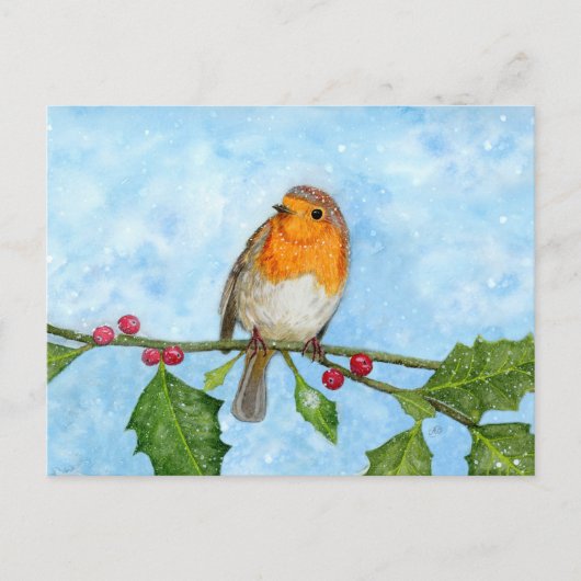 Robin Red Breast Waterverf schilderend Briefkaart (Voorkant)