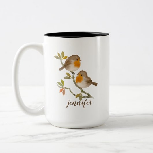 Robin Redbords Birds Personalized Mug Tweekleurige Koffiemok (Links)