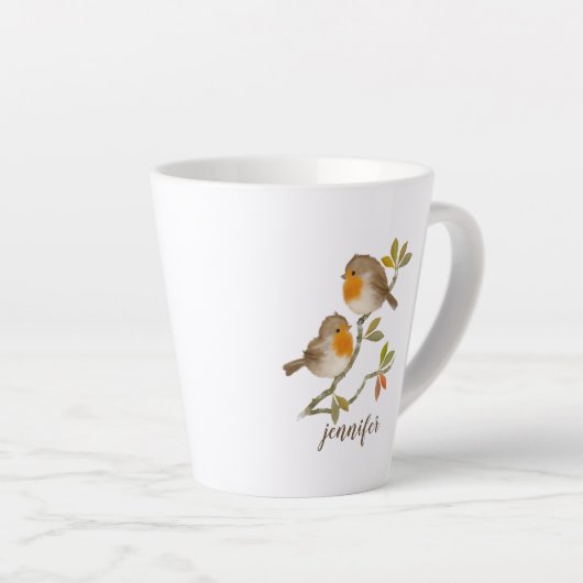 Robin Redborst Birds Personalized Latte Mok (Rechterhoek)