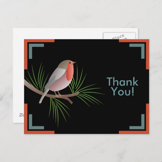Robin Redbreast Bedankt Briefkaart (Voorkant / Achterkant)