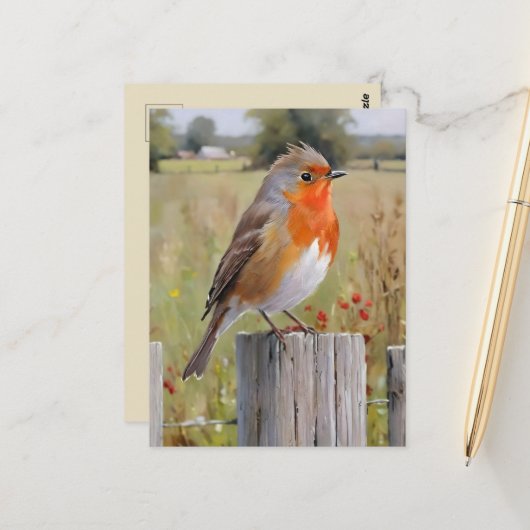 Robin Redbreast Briefkaart (Voorkant / Achterkant in situ)