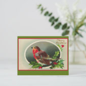 Robin Redbreast Vintage Kerst Kaart (Staand voorkant)