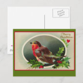Robin Redbreast Vintage Kerst Kaart (Voorkant / Achterkant)
