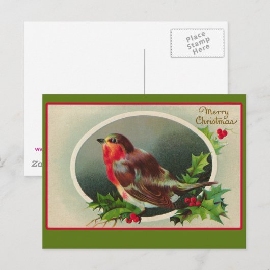 Robin Redbreast Vintage Kerst Kaart (Voorkant / Achterkant)