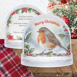 Robin Redbreast Waterverf Christmas gepersonalisee Sneeuwbol