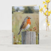 Robin Roodborst Wenskaart Kaart (Gele Bloem)