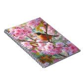 Robin Singing Cherry Blossom Spring Art Notitieboek (Rechterzijde)