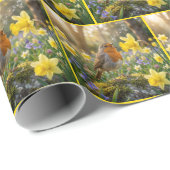 Robin Singing Into a Daffodil Cadeaupapier (Rol Hoek)