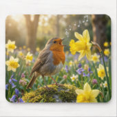 Robin Singing Into a Daffodil Muismat (Voorkant)