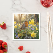 Robin Singing Into a Daffodil Servet (Insitu)