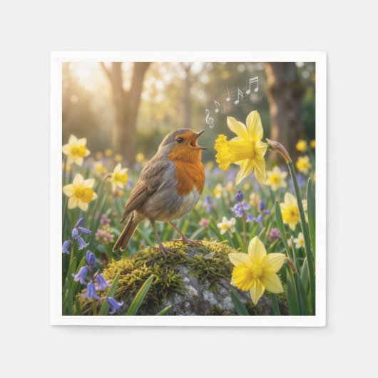Robin Singing Into a Daffodil Servet (Voorkant)