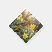 Robin Singing Into a Daffodil Servet (Hoek)