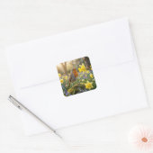 Robin Singing Into a Daffodil Vierkante Sticker (Envelop)