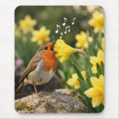 Robin Singing into a Spring Daffodil Muismat (Voorkant)