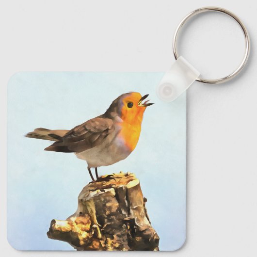 Robin singing  sleutelhanger (Achterkant)