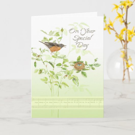 Robin Song Birthday Kaart (Gele Bloem)