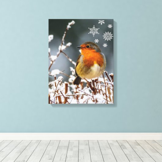 Robin Songbird met Snowflakes Canvas Print (Insitu (Houten vloer))