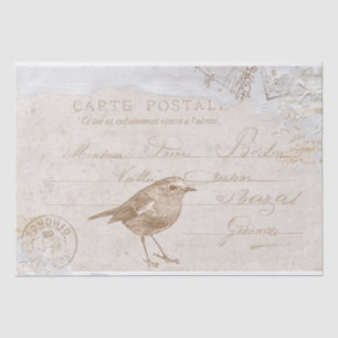 Robin Vogel Franse Postkaart Decoupage Blauw  Tissuepapier