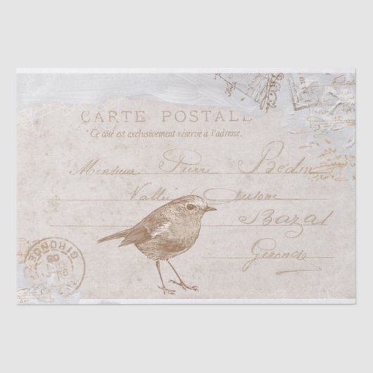 Robin Vogel Franse Postkaart Decoupage Blauw Tissuepapier (Voorkant)