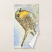 Robin vogel op een bevroren jeneverbes bad handdoek (Handdoek)