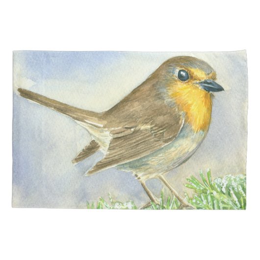 Robin vogel op een bevroren jeneverbes kussensloop (Achterkant)