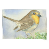 Robin vogel op een bevroren jeneverbes kussensloop (Voorkant)