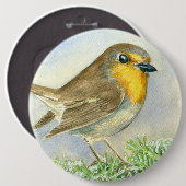 Robin vogel op een bevroren jeneverbes ronde button 6,0 cm (Voorkant /achterkant)