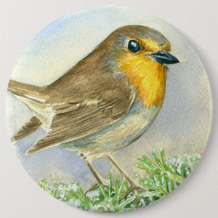 Robin vogel op een bevroren jeneverbes ronde button 6,0 cm