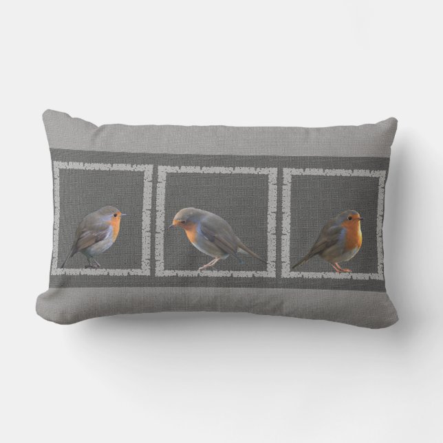  Robin-vogelfoto's rustige donkergrijze bolap Kussen (Voorkant)