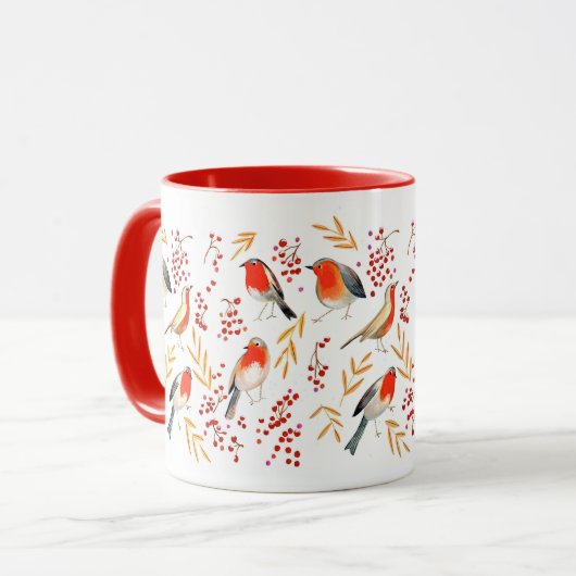 Robin-vogels en kerstbessen mok (Voorkant links)