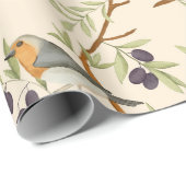 Robin-vogels op olijftakken cadeaupapier (Rol Hoek)
