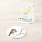 Robin waterverf kerstwinter schattig zandsteen onderzetter (Zijkant)