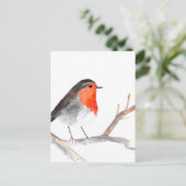 Robin waterverf schilderde kerstkunst feestdagenkaart (Staand voorkant)