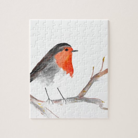 Robin waterverf schilderde kerstkunst legpuzzel (Verticaal)