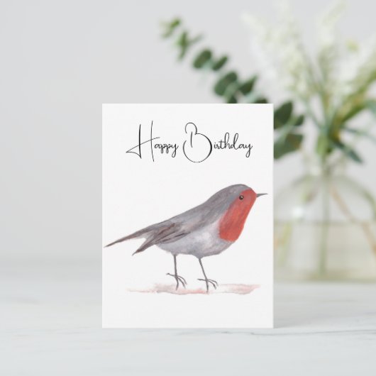 Robin waterverf Verjaardagskunst Feestelijke Winte Briefkaart (Staand voorkant)