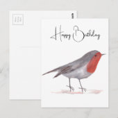 Robin waterverf Verjaardagskunst Feestelijke Winte Briefkaart (Voorkant / Achterkant)