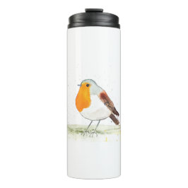 Robin waterverf winter kerstvogelbos thermosbeker