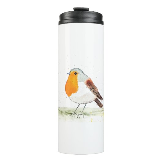 Robin waterverf winter kerstvogelbos thermosbeker (Voorkant)