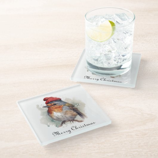 Robin Winter Delight, op maat Glazen Onderzetter (Schuin)